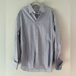 Charles Tyrwhitt Navy & White Striped Button Down Collared Shirt